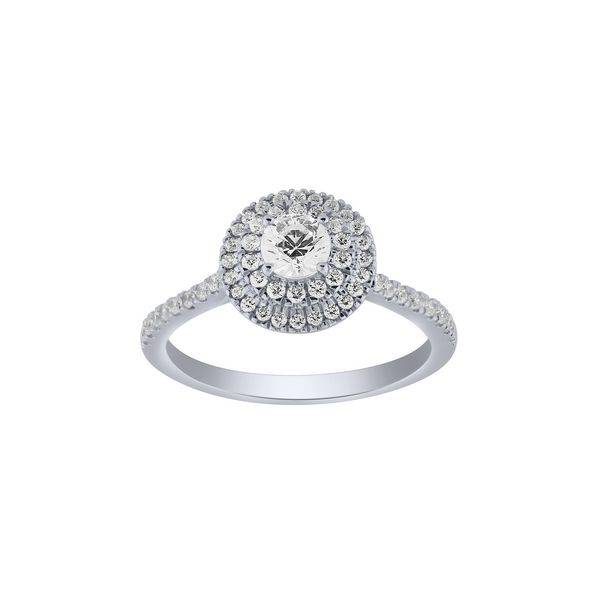 14k white gold 0.66 ctw Double Halo Round Diamond Engagement Ring