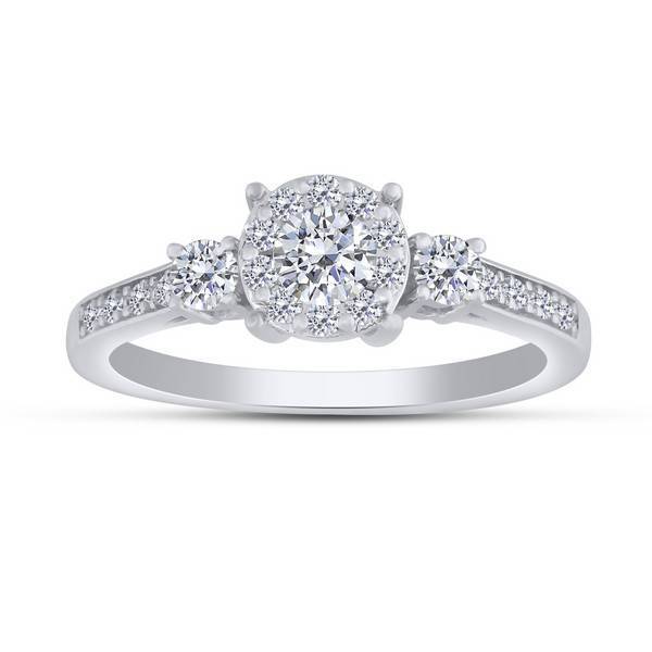 14K White Gold 0.63 CTW 3 Stone Diamond Ring