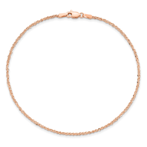 14K Rose Gold 1.7mm 9in Ropa Chain Anklet