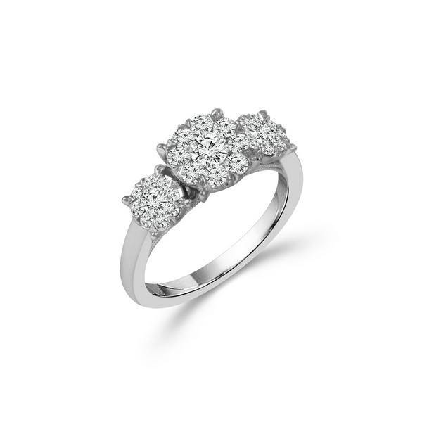 14K White Gold 0.75 ctw 3 Stone Diamond Cluster Ring
