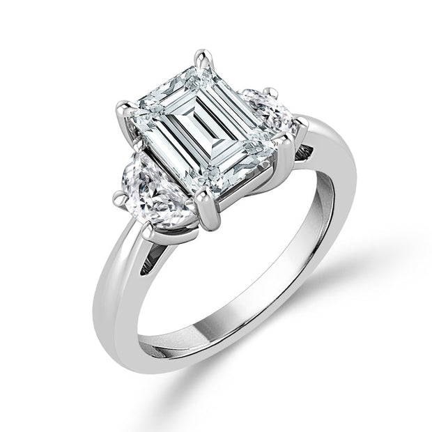 14K White Gold Lab-Grown 2.60 CTW 2CTR 3 stone Ring