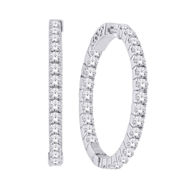 14K WHITE GOLD 2.00CTW DIAMOND IN/OUT HOOP EARRINGS