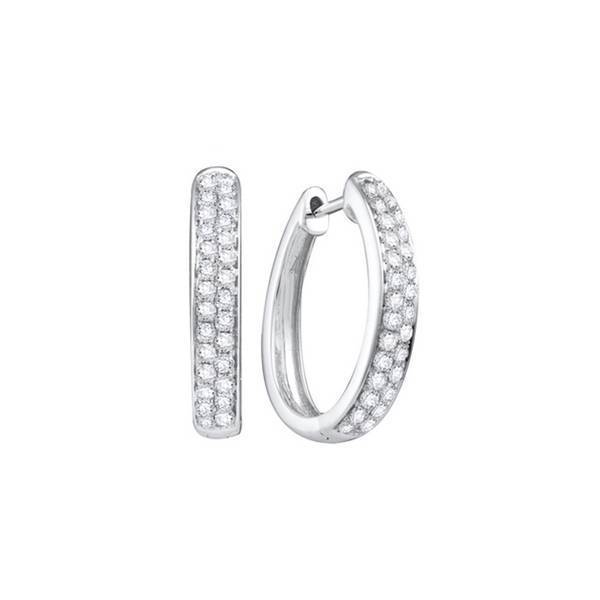 14K White Gold 0.50 CTW Diamond Pave Hoop Earrings
