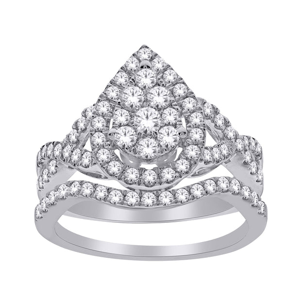 10K WHITE GOLD 1.00 CTW DIAMOND PEAR BRIDAL SET