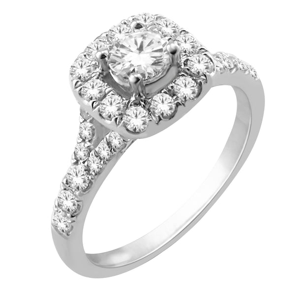 14K WHITE GOLD 1.00 CTW CUSHION DIAMOND ENGAGEMENT RING