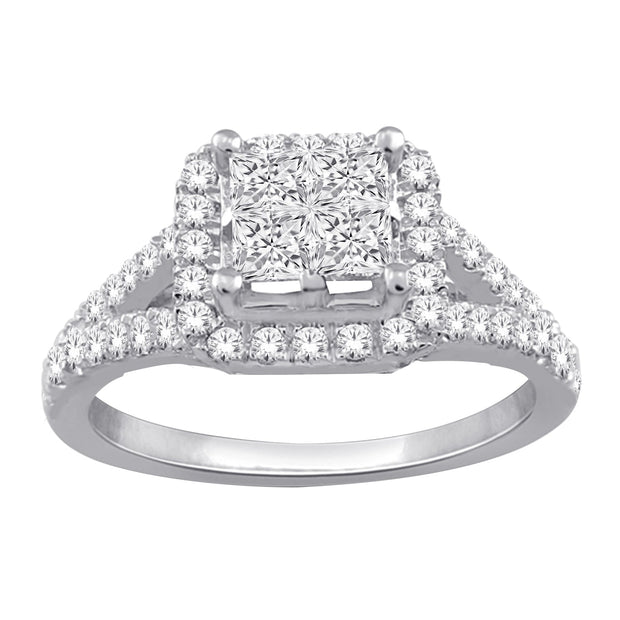 14K white gold 0.75 CTw Quad DIAMOND ENGAGEMENT RING