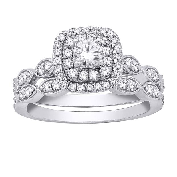 14K WHITE GOLD 1.00 CTW Cushion DIAMOND BRIDAL SET