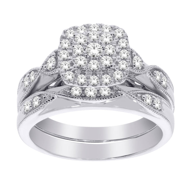 10K WHITE GOLD 0.50 CTW DIAMOND CUSHION BRIDAL SET