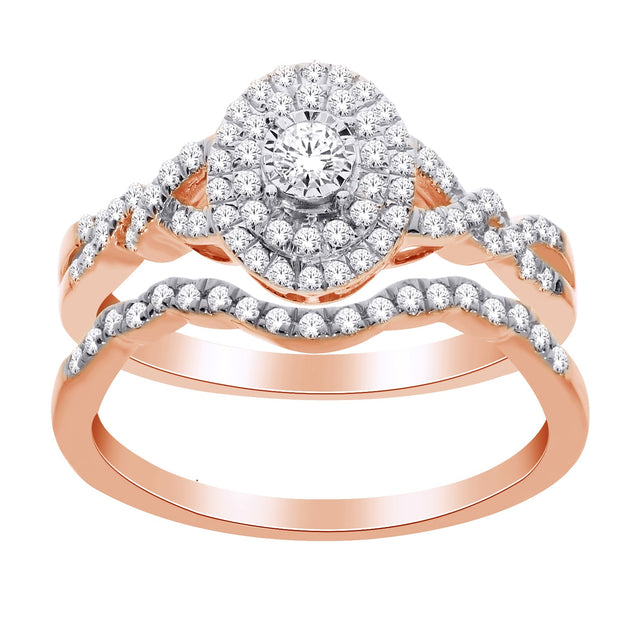 10K ROSE GOLD 0.50 CTW OVAL DIAMOND BRIDAL SET