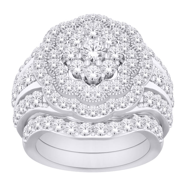 14K WHITE GOLD 4.00 CTW ROUND DIAMOND BRIDAL SET