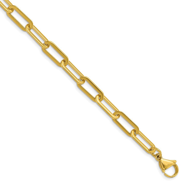 Stainless Steel Polished Yellow IP Open Link Paperclip 24in Chain Necklace