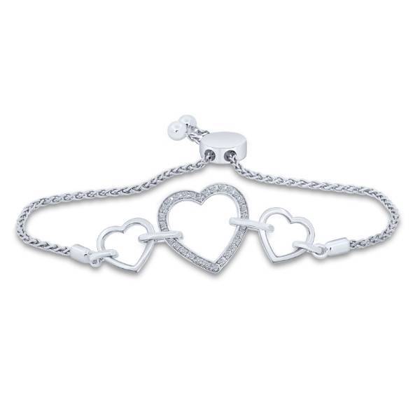 925 Silver 0.50 Ctw Diamond Heart Bolo Bracelet