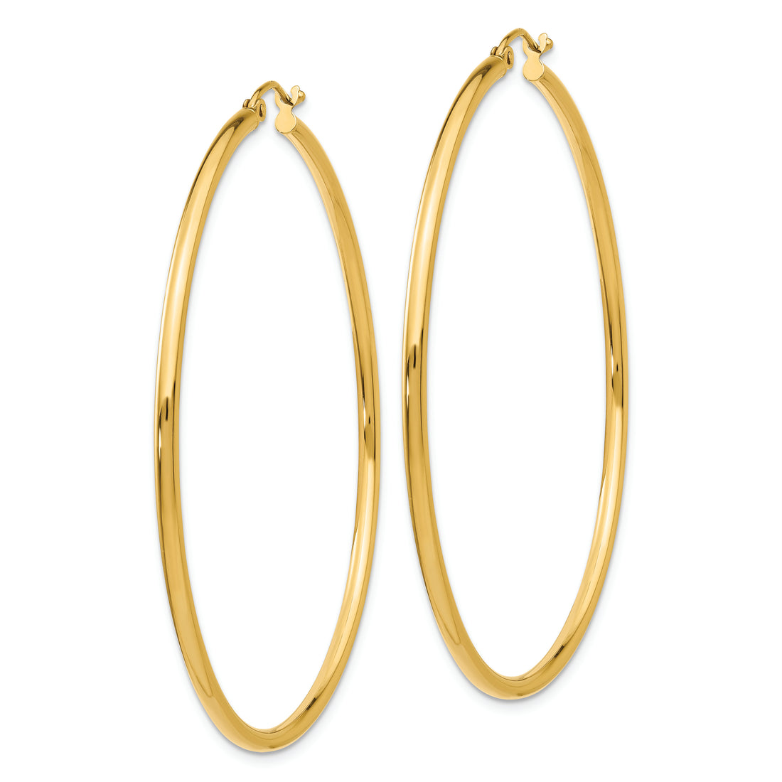 14K Polished 2X55mm Lightweight Tube Hoop Earrings