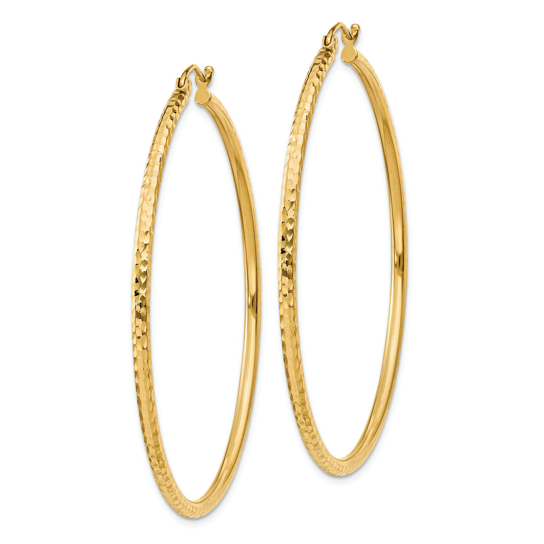 14K Diamond-Cut 2mm Round Tube Hoop Earrings
