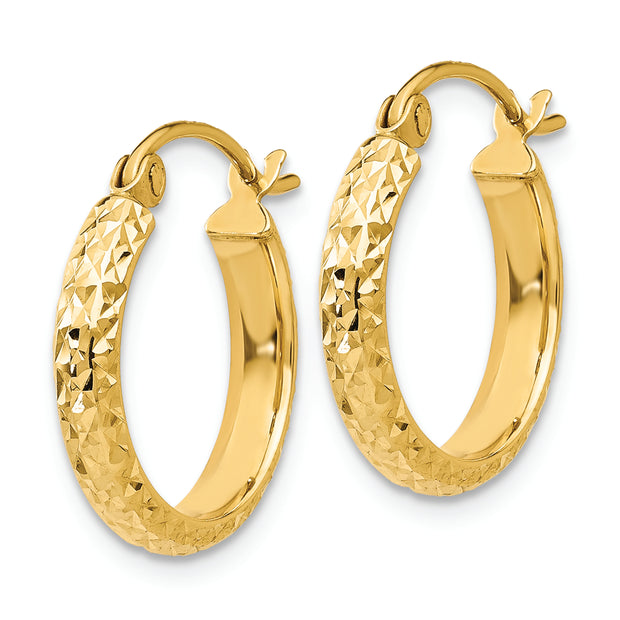 14K Diamond-cut 2.8x15mm Hollow Hoop Earrings