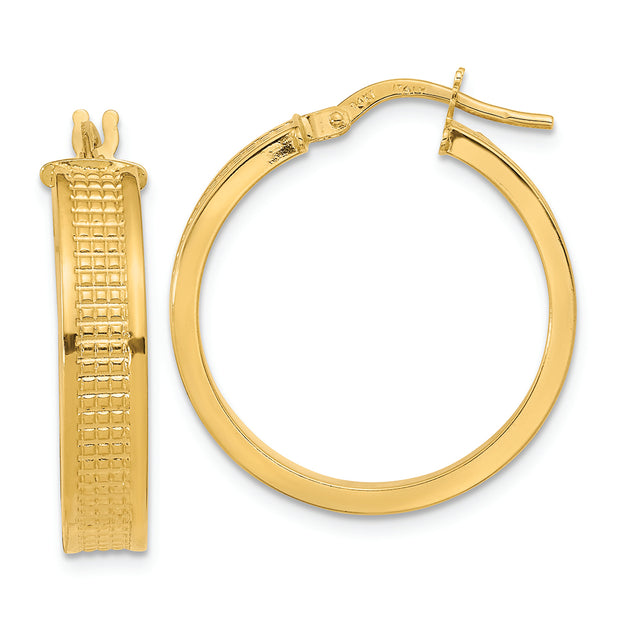 14K Polished Textured Hoop Earrings