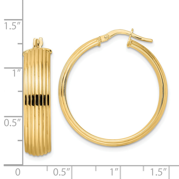 14K Polished Textured Hoop Earrings