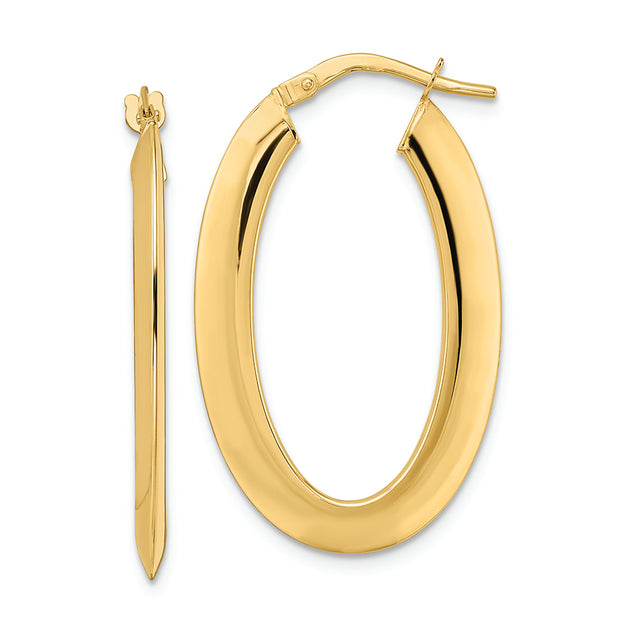 14K yellow gold Polished Oval Hoop Earrings
