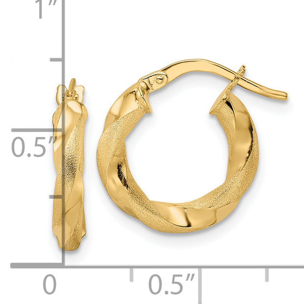 14K Brushed and Polished Twisted Hoop Earrings