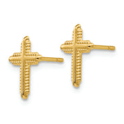 14K Yellow Gold Polished Cross Post Earrings