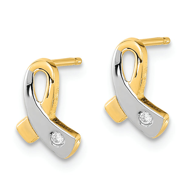 14K Two Tone Gold Awareness Post Earrings