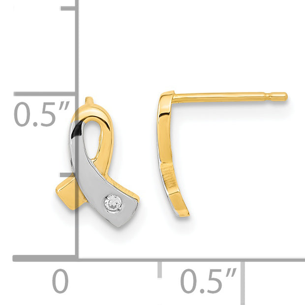 14K Gold White Rhodium CZ Awareness Post Earrings