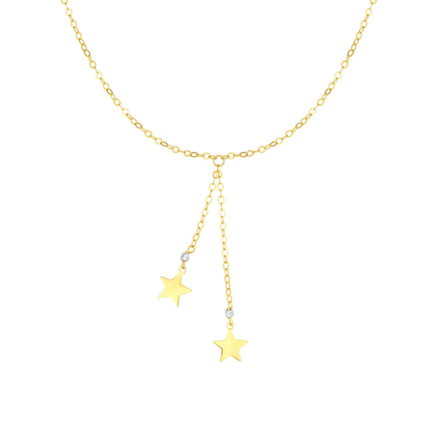 14K yellow Gold Polished Star Lariat Necklace