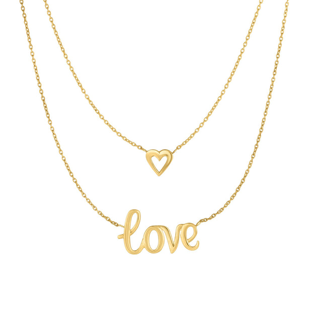 10K yellow Gold Multi Layered Love Necklace